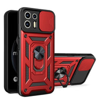Armor Rugged Sliding Camera Cover Protective Case with Metal Ring/Stand for Motorola Moto Edge 20 Lite - Red - Cover Noco