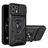 Armor Rugged Sliding Camera Cover Protective Case with Metal Ring/Stand for Motorola Moto Edge 20 Lite - Black - Cover Noco