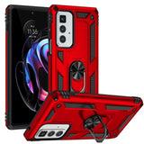 Armor Rugged Protective Case with Metal Ring/Stand for Motorola Moto Edge 20 Pro - Red - Cover Noco