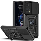 Armor Rugged Sliding Camera Cover Protective Case with Metal Ring/Stand for Motorola Moto Edge 20 Pro - Black - Cover Noco