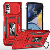 Motorola Moto G22 Rugged Sliding Camera Cover Protective Case with Metal Ring/Stand - Red - Cover Noco