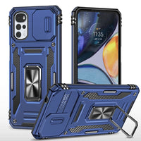 Motorola Moto G22 Rugged Sliding Camera Cover Protective Case with Metal Ring/Stand - Blue - Cover Noco