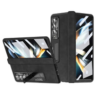 Samsung Galaxy Z Fold 4 5G - Napa Deluxe Cover Front Screen Protector Hinge Cover Fold Out Stand - Black - Cover Noco