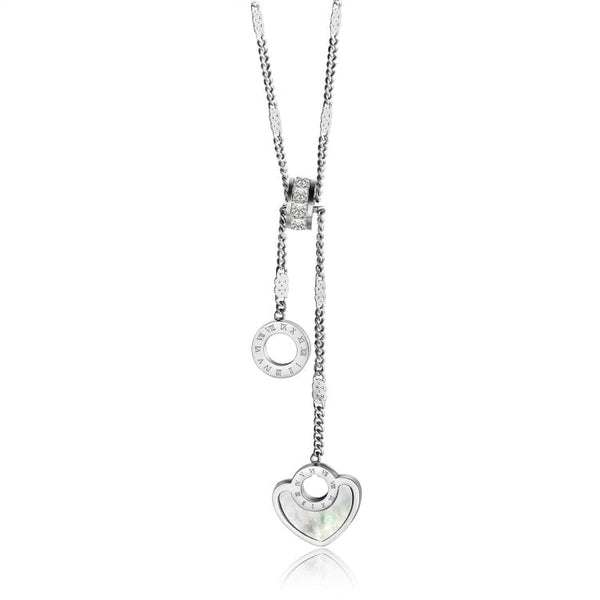V Jewellery - K1477 Titanium Steel Heart Shape Pendant Necklace Pearl Shell Colour Inlay - Silver - Jewelry Noco