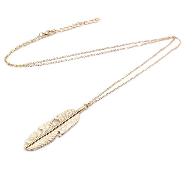 V Jewellery - Feather Pendant Necklace 70cm Flattened Link Chain - Jewelry Noco
