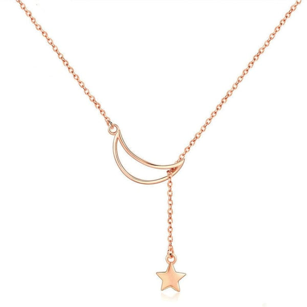 V Jewellery - Star and Moon S925 Sterling Silver Rose gold Plated Necklace - Jewelry Noco