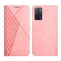 Cube Pattern Flip Wallet Cover Card Slots for Oppo A16 / A16S / A54S / A53S 5G / A55 5G - Rose Pink - acc Noco