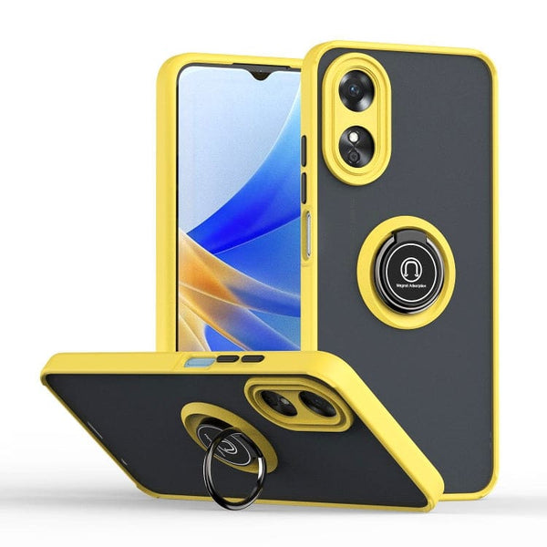Oppo A17 4G Q-Shadow Rear Cover Rotating Pull-Out Ring/Stand Semi-Transparent - Yellow - Cover Noco
