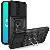 Armor Sliding Camera Cover Protective Case with Ring/Stand for Oppo A5 2020 / A9 2020 / A11X - Black - acc Noco