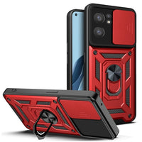 Oppo Find X5 Lite / Reno 7 5G Armor Sliding Camera Cover Protective Case with Ring/Stand - Red - Cover Noco