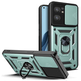 Oppo Find X5 Lite / Reno 7 5G Armor Sliding Camera Cover Protective Case with Ring/Stand - Green - Cover Noco