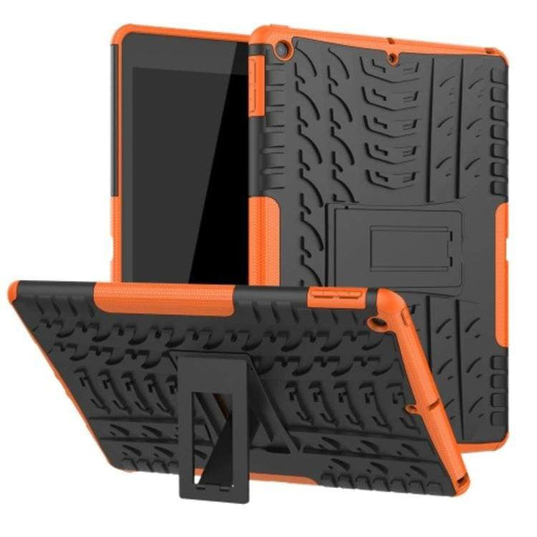 Rugged Shockproof Protective Tablet Cover Tread Pattern with Stand for Apple iPad 10.2 - Black and Orange - acc Noco