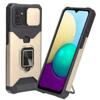 Protective Sliding Camera Cover Metal Ring & Stand with Card Slot for Samsung Galaxy A03 - Gold - Cover Noco