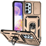 Armor Rugged Sliding Camera Cover with Metal Ring/Stand for Samsung Galaxy A23 - Gold - Cover Noco