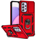 Armor Rugged Sliding Camera Cover with Metal Ring/Stand for Samsung Galaxy A33 5G - Red - Cover Noco