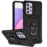 Armor Rugged Sliding Camera Cover with Metal Ring/Stand for Samsung Galaxy A33 5G - Black - Cover Noco