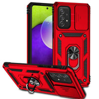 Armor Rugged Sliding Camera Cover with Metal Ring/Stand for Samsung Galaxy A73 5G - Red - Cover Noco