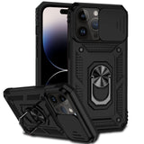 Apple iPhone 14 PRO MAX - Armor Rugged Sliding Camera Cover with Metal Ring/Stand - Black - Cover Noco