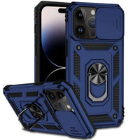 Apple iPhone 14 PRO MAX - Armor Rugged Sliding Camera Cover with Metal Ring/Stand - Blue - Cover Noco