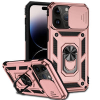 Apple iPhone 14 PRO MAX - Armor Rugged Sliding Camera Cover with Metal Ring/Stand - Pink - Cover Noco