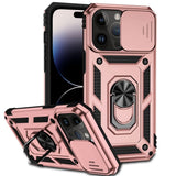 Apple iPhone 14 PRO MAX - Armor Rugged Sliding Camera Cover with Metal Ring/Stand - Pink - Cover Noco