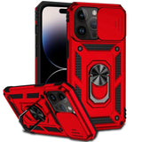 Apple iPhone 14 PRO MAX - Armor Rugged Sliding Camera Cover with Metal Ring/Stand - Red - Cover Noco