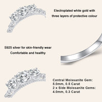 V Jewellery - Triple Moissanite 1.1 Carat Gems S925 Sterling Silver Ring White Gold Plated R009 - Jewelry Noco
