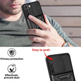 Rugged Protective Cover Sliding Camera Cover Metal Ring/Stand for Samsung Galaxy S22 5G - acc Noco