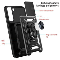 Rugged Protective Cover Sliding Camera Cover Metal Ring/Stand for Samsung Galaxy S22 5G - acc Noco