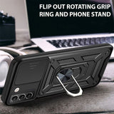 Rugged Protective Cover Sliding Camera Cover Metal Ring/Stand for Samsung Galaxy S22 5G - acc Noco