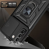 Rugged Protective Cover Sliding Camera Cover Metal Ring/Stand for Samsung Galaxy S22 5G - acc Noco