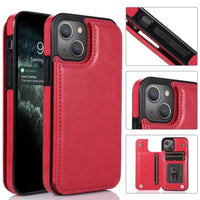 Shockproof Protective Case with Rear Wallet Card Holder for Apple iPhone 13 - Rose Red - acc Noco