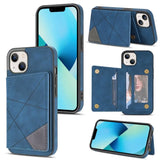 Apple iPhone 13 Mini - Rhombus Shockproof Protective Case with Rear Wallet Card Holder - Blue - Cover Noco