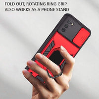 Armor Sliding Camera Cover Protective Case with Ring/Stand for Samsung Galaxy A03S - acc Noco