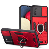 Armor Sliding Camera Cover Protective Case with Ring/Stand for Samsung Galaxy A03S - Metallic Red - acc Noco