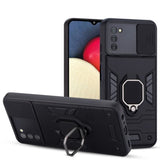 Armor Sliding Camera Cover Protective Case with Ring/Stand for Samsung Galaxy A03S - Black - acc Noco
