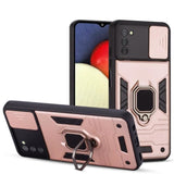 Armor Sliding Camera Cover Protective Case with Ring/Stand for Samsung Galaxy A03S - Rose Pink - acc Noco