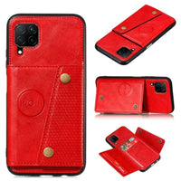 Shockproof Protective Rear Case with Wallet Card Holder/Stand for Samsung Galaxy A22 4G - Red - acc Noco