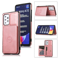 Shockproof Protective Rear Cover with Wallet Card Holder/Stand for Samsung Galaxy A72 5G - Pink - Cover Noco