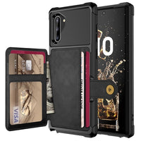 Shockproof TPU Raised Bezel Cover with Wallet Card Holder/Stand Dome Clasp for Samsung Galaxy Note 10 - Black - Cover Noco