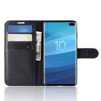Flip Front Wallet Shockproof Cover Card Slots Magnetic Clasp for Samsung Galaxy S10 - Black - acc Noco