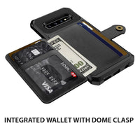 Shockproof TPU Raised Bezel Cover with Wallet Card Holder/Stand Dome Clasp for Samsung Galaxy S10 - Black - Cover Noco