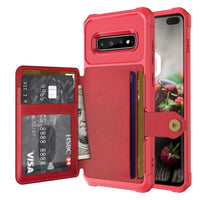 Shockproof TPU Raised Bezel Cover with Wallet Card Holder/Stand Dome Clasp for Samsung Galaxy S10+ - Red - Cover Noco