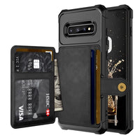 Shockproof TPU Raised Bezel Cover with Wallet Card Holder/Stand Dome Clasp for Samsung Galaxy S10 - Black - Cover Noco