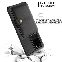 Shockproof TPU Raised Bezel Cover with Wallet Card Holder/Stand Dome Clasp for Samsung Galaxy S20+ - Black - Cover Noco