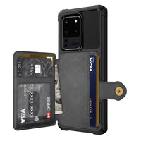 Shockproof TPU Raised Bezel Cover with Wallet Card Holder/Stand Dome Clasp for Samsung Galaxy S20+ - Black - Cover Noco