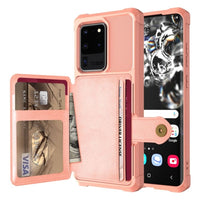 Shockproof TPU Raised Bezel Cover with Wallet Card Holder/Stand Dome Clasp for Samsung Galaxy S20 Ultra - Pink - Cover Noco