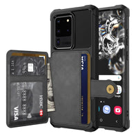 Shockproof TPU Raised Bezel Cover with Wallet Card Holder/Stand Dome Clasp for Samsung Galaxy S20 Ultra - Black - Cover Noco