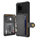 Shockproof TPU Raised Bezel Cover with Wallet Card Holder/Stand Dome Clasp for Samsung Galaxy S20 Ultra - Black - Cover Noco