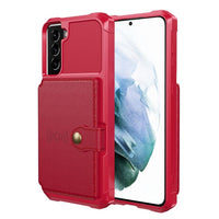 Shockproof TPU Raised Bezel Cover with Wallet Card Holder/Stand Dome Clasp for Samsung Galaxy S21 5G - Red - Cover Noco